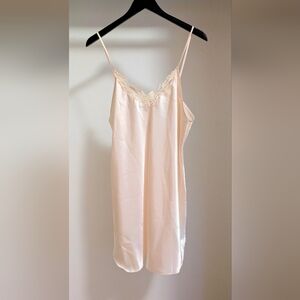Vintage 90s Blush Pink Satin Lace Chemise Slip Nightgown Lingerie